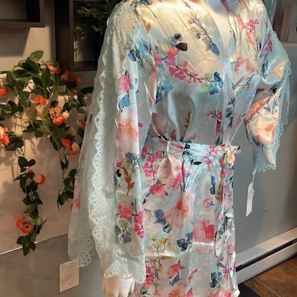 In Bloom Eloise Floral Lace-Trim satiny Robe‎ Size XL RefI014 - Picture 12 of 15